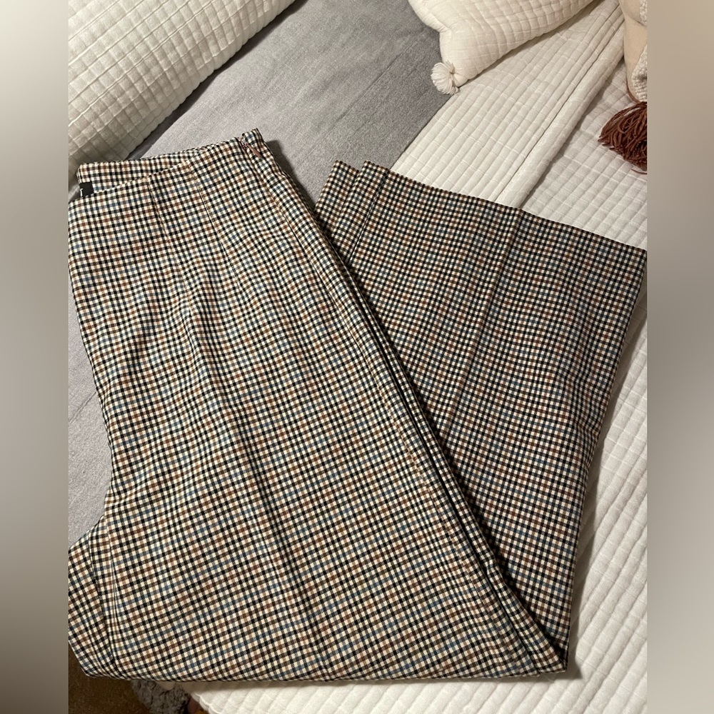 LOFT Wide Leg Plaid Trousers